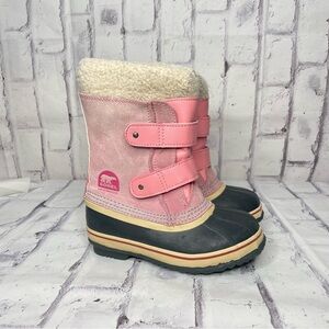 Sorel 1964 Pac Strap Girls Snow Boots Size 12.5 Pink Winter Waterproof Suede